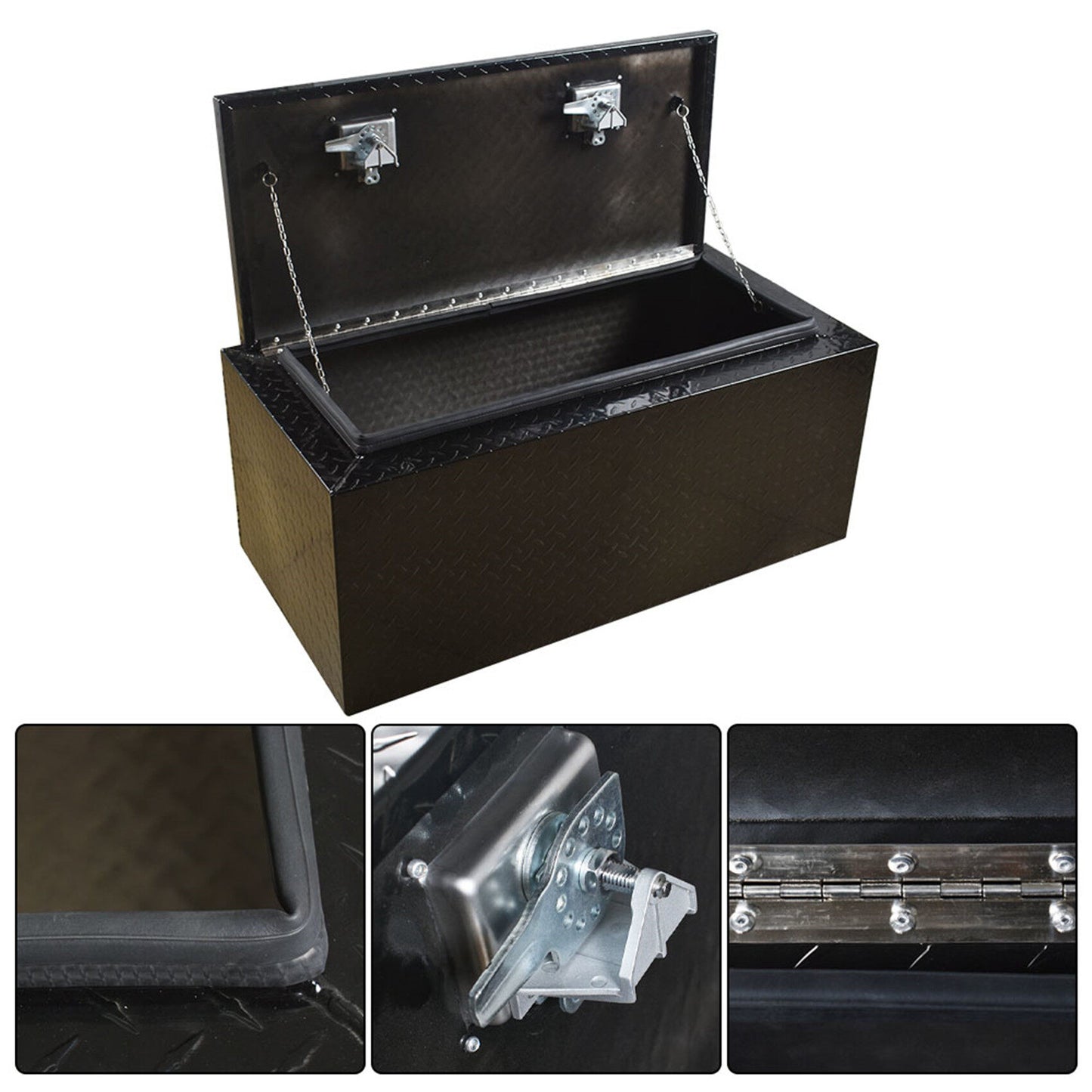 LABLT 36 Inch Aluminum Diamond Plate Tool Box Pickup Truck Underbody Trailer Under Bed Storage With Lock Key Black