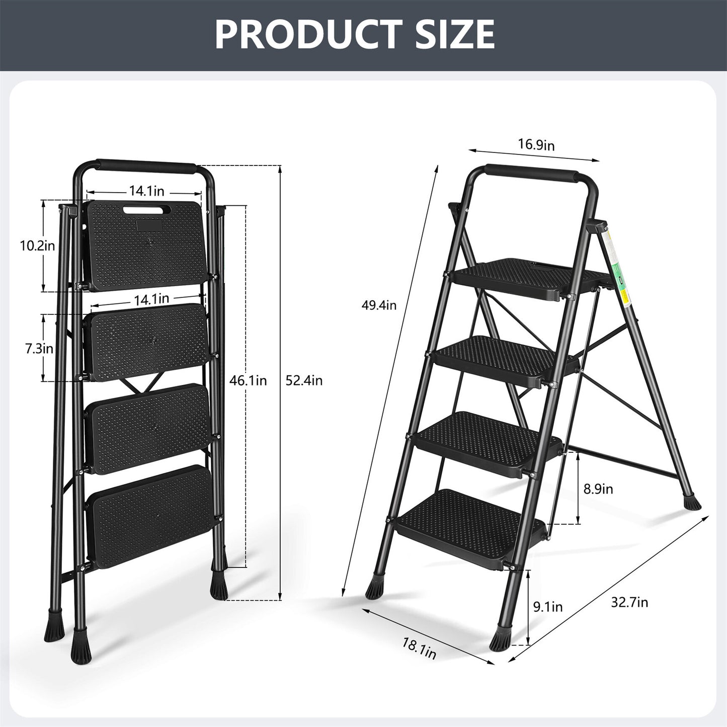 LABLT 4 Step Ladder, Folding Step Stools with Wide Anti-Slip Pedal, Convenient Handgrip, Multi-Use Household and Office, 330Lb Capacity