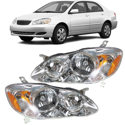 Headlights Front Head Lamps Direct Replacement Pair Left + Right Completed Set Replacement for 2003 2004 2005 2006 2007 2008 Toyota Corolla