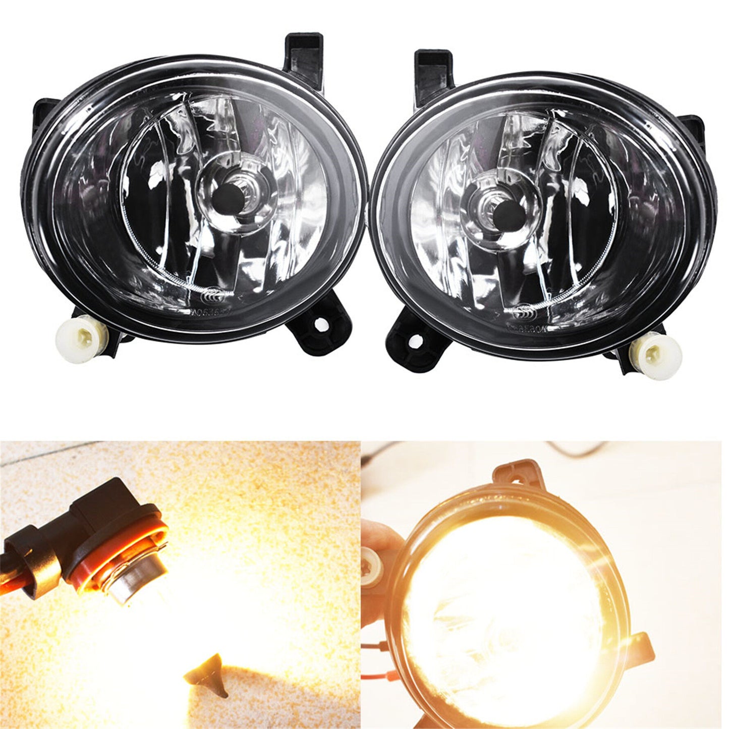 Clear Lens Fog Light Driving Lamp+Bulb Replacement for 2009-2012 Audi A4 S4 B8 Sedan (One Pair, Left + Right)