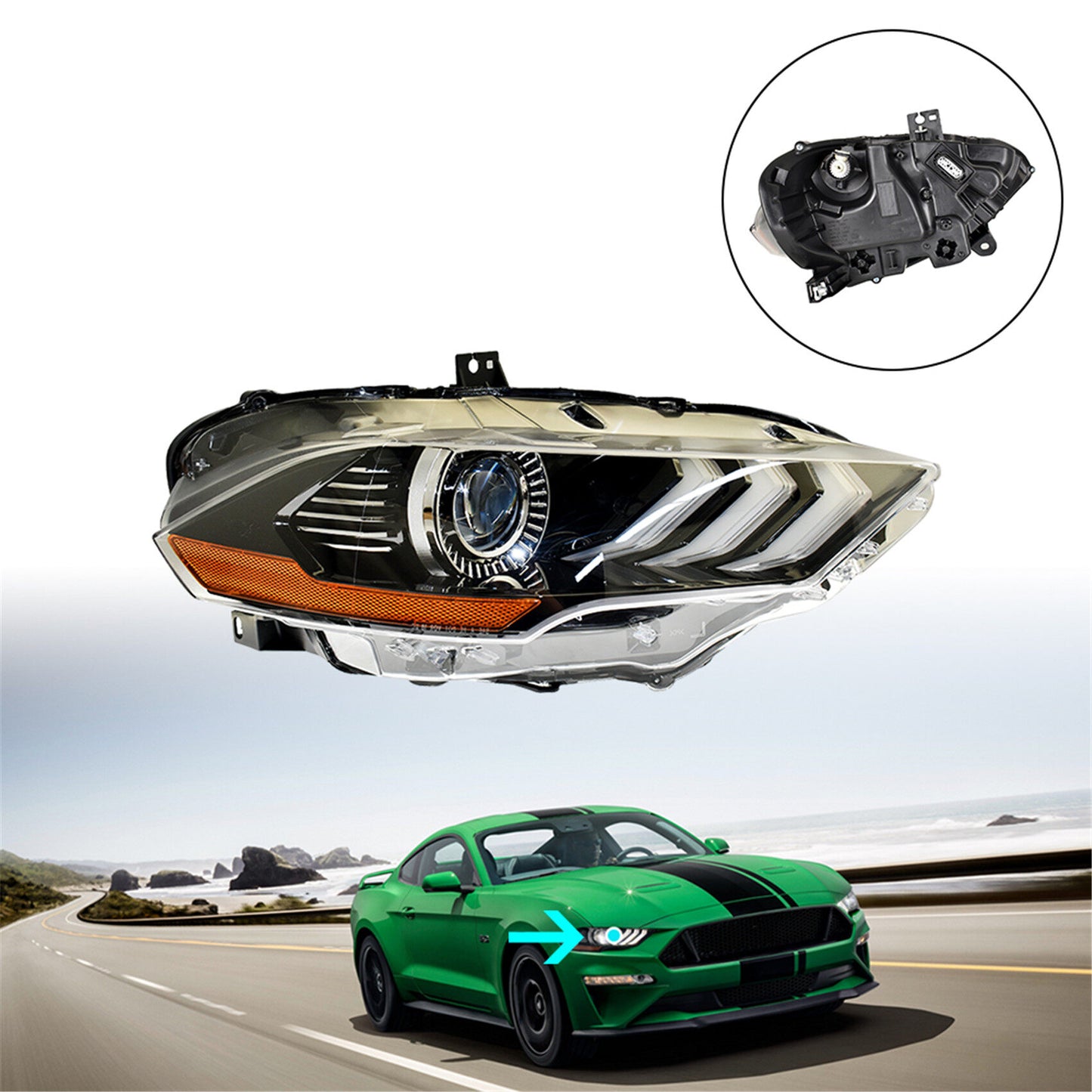 LABLT Headlights Front Head Lamps Replacement for 2018-2020 Mustang Headlight Assembly Projector Right Passenger Side