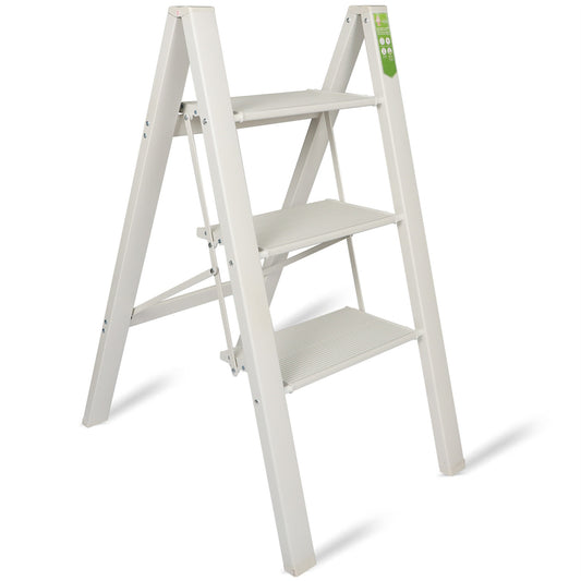 LABLT 3 Step Ladder, Folding Step Stool with Wide Anti-Slip Pedal, Aluminum Lightweight Folding Ladder for Household & Office, Holds up to 330 Lbs, Black