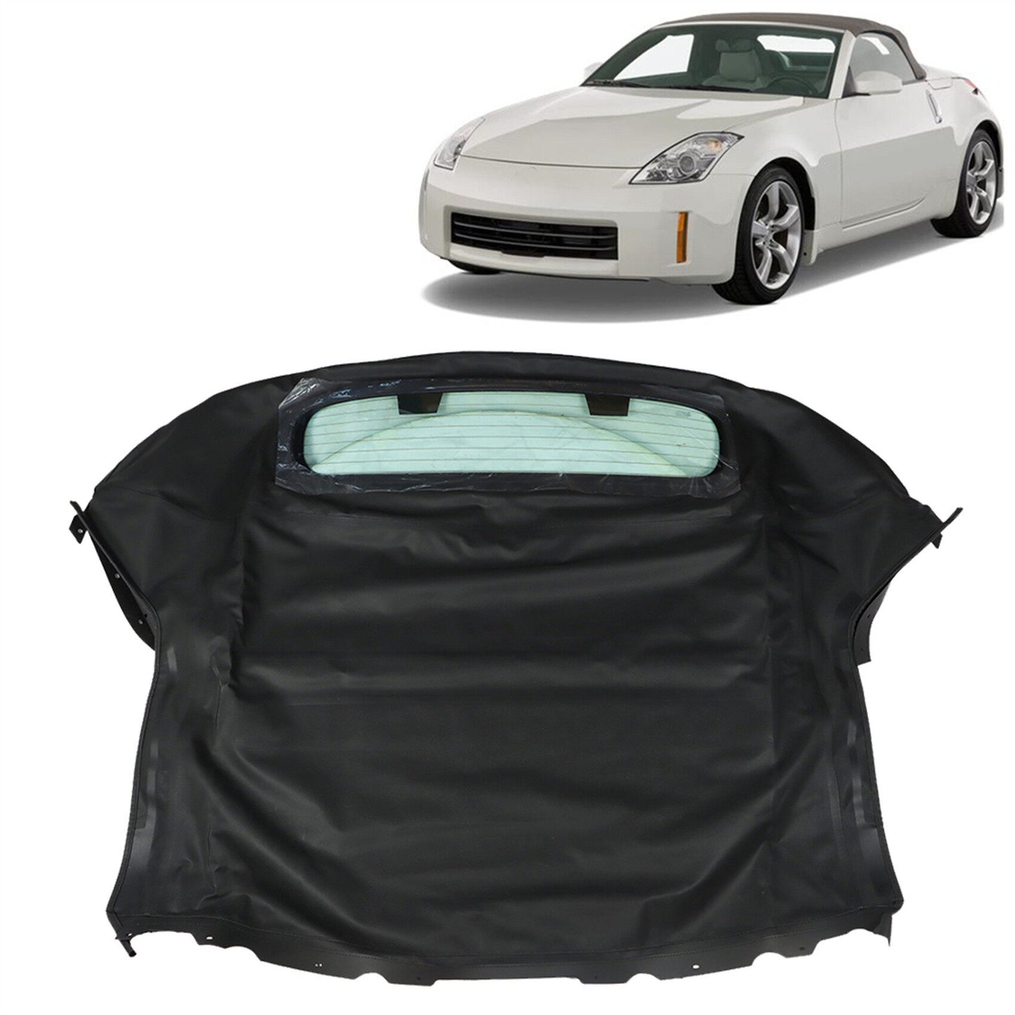 LABLT Replacement for Nissan 350Z 2003 2004 2005 2006 2007 2008 2009 Convertible Soft Top & Heated Glass Window Twill Black