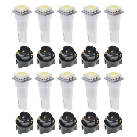 LABLT 10 Pieces T5 74 LED Wedge Dash Lights Bulb Led Dashboard Gauge Light Bulbs 5050 Chip sets 1-SMD 12V with 10 Twist Lock Sockets