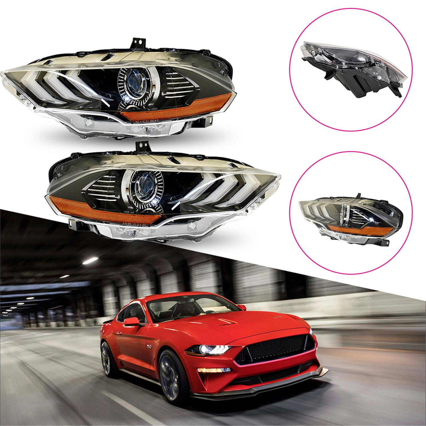 LABLT Headlights Front Head Lamps Replacement for 2018-2020 Mustang Headlight Assembly Projector Driver and Passenger Side