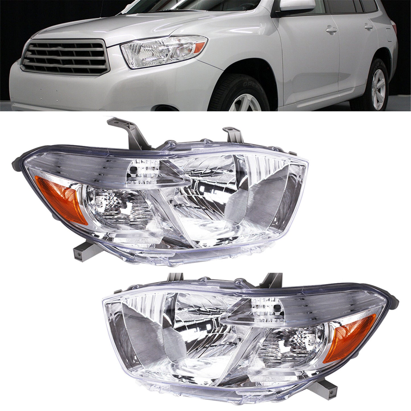 Headlight Replacement Headlamp Pair Replacement for Toyota Highlander 2008-2010