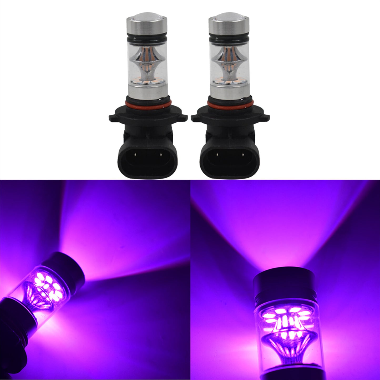 2X 9005 H10 9145 14000K Purple 100W LED Headlight Bulbs Kit Fog Driving Light