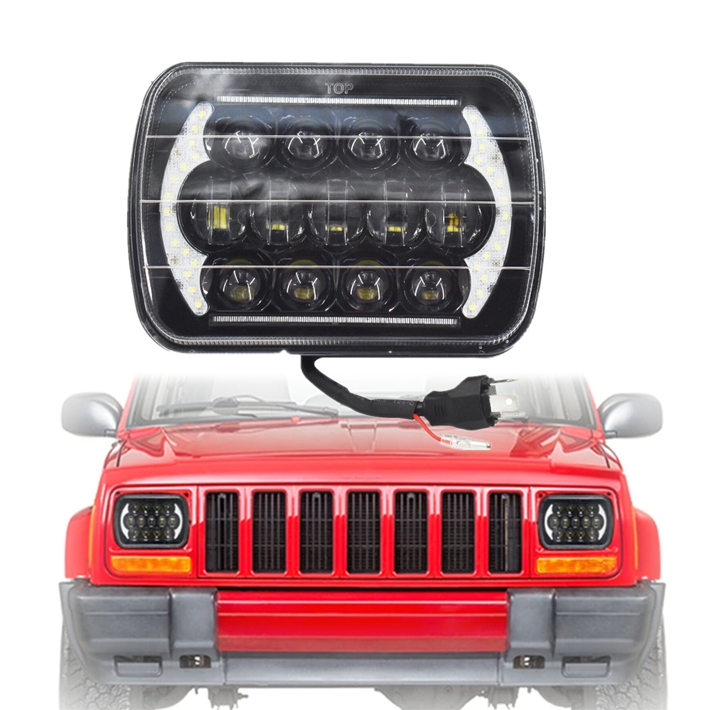 105W 5x7 7x6 Inch LED Headlight High Low Beam Halo DRL Replacement for Jeep Cherokee XJ YJ Package of 1pc