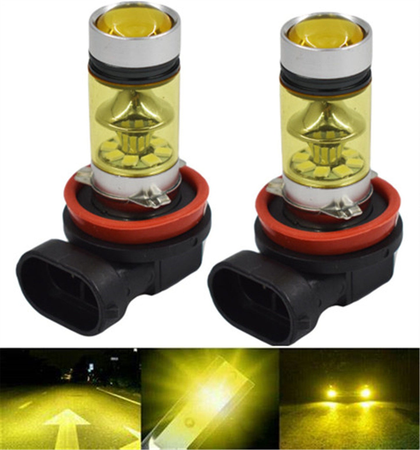 2 x H8 H9 H11 LED Fog Lights Bulbs 100W Extremely Bright 4300K Yellow Fog Light Lamp Bulb Driving Projector DRL Bulbs