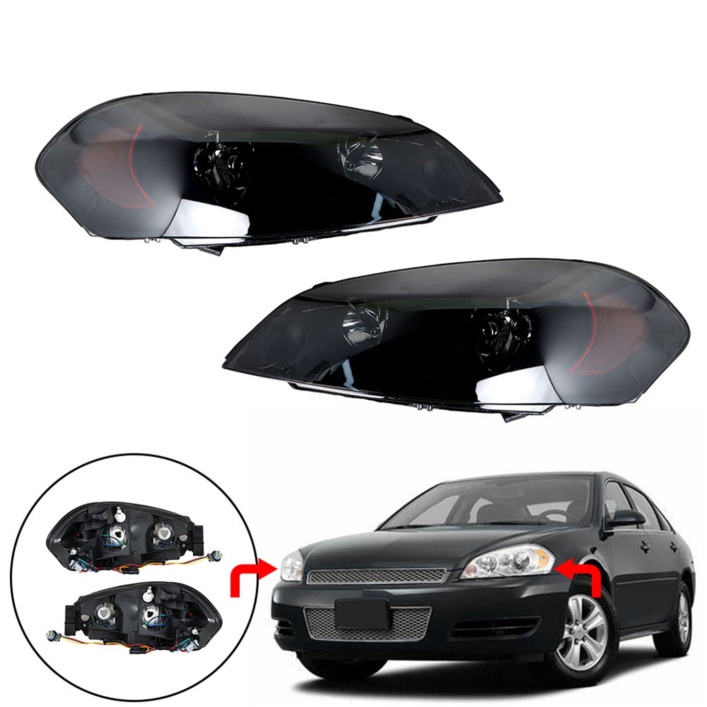 LABLT Headlights Assembly Replacement for 2006-2013 Impala, 2006 2007 Monte Carlo Black Housing Clear Lens Amber Reflector Left and Right Side