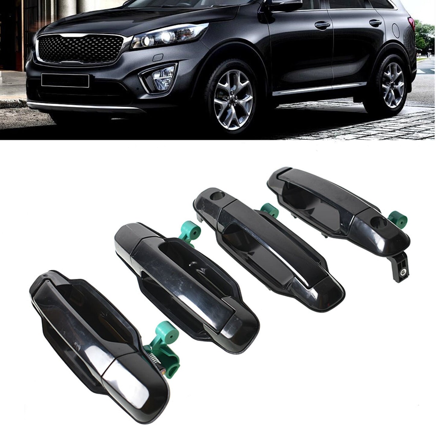 LABLT 4 Pcs Black Plastic Front Rear Left and Right Side Exterior Door Handle Replacement for Kia Sorento 4-Door 2003 2004 2005 2006 2007 2008 2009 KI1311113 KI1310113 KI1521113 KI1520113