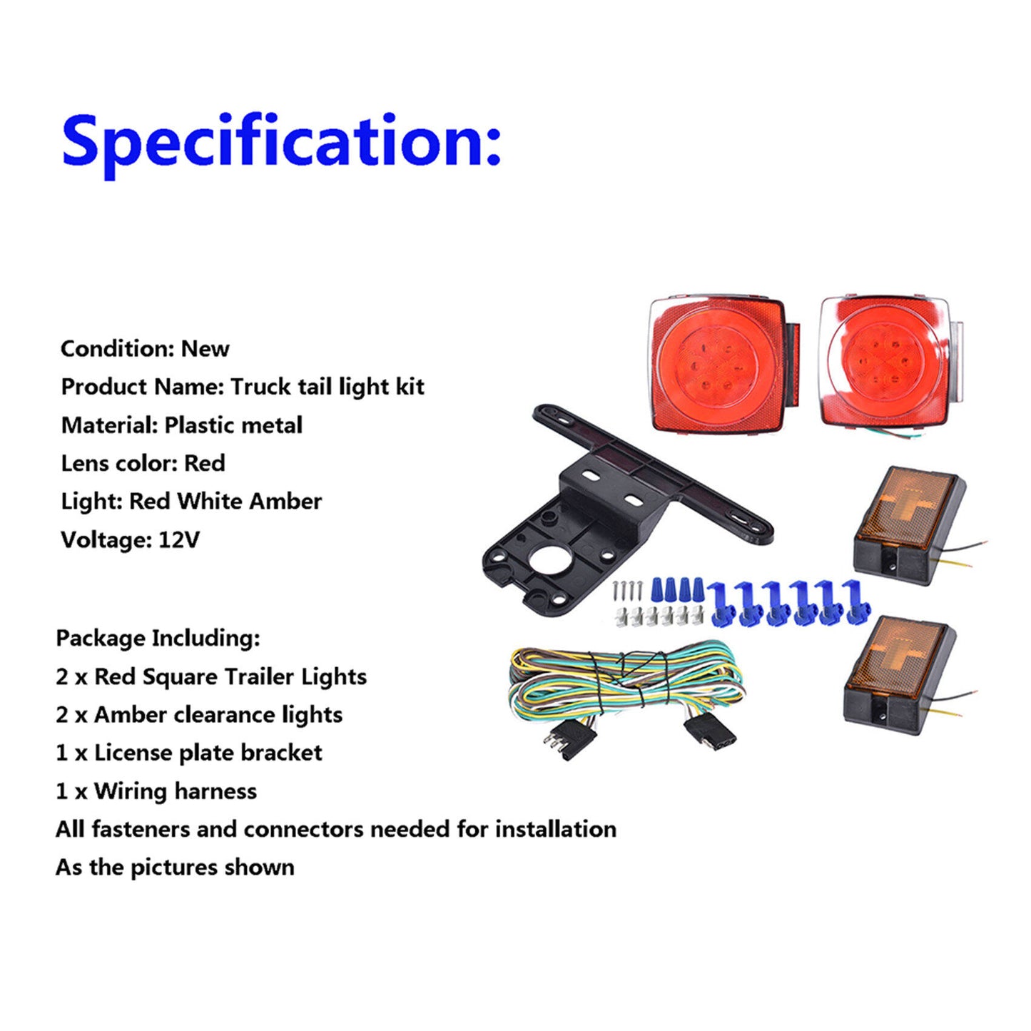 Utility Submersible Light Kit LED Tail Lights with Amber Marker Lights Wiring Harness License Plate Bracket Fit for Truck Boat Trailer RV under 80 inches