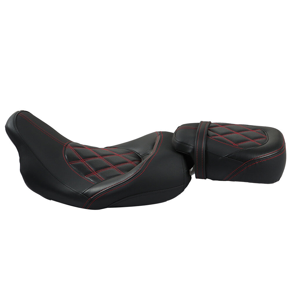 LABLT Motorcycle Complete Rider Passenger Seat Driver Seat Rider Pillion Replacement for 2009-2022 CVO Touring Road King Road Glide Street Glide Electra Glide FLTR BLK T08 Black Red