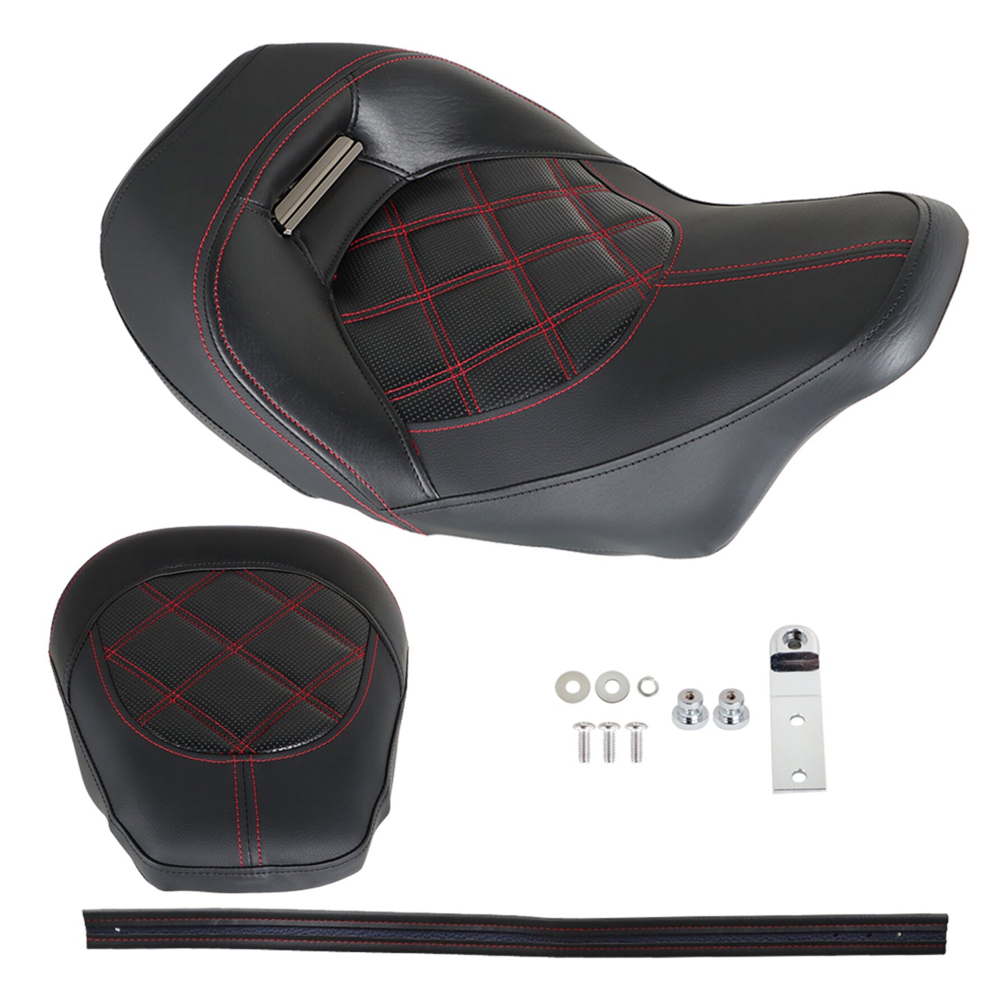 LABLT Motorcycle Complete Rider Passenger Seat Driver Seat Rider Pillion Replacement for 2009-2022 CVO Touring Road King Road Glide Street Glide Electra Glide FLTR BLK T08 Black Red