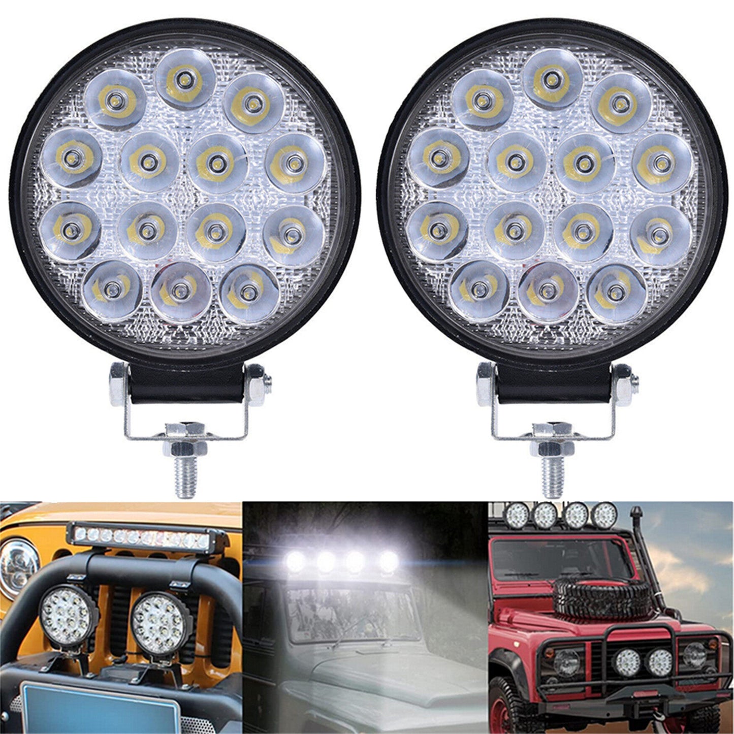 2PCS 42W Led Work Light Led Light Bar Flood Round Lights Off-Road Lights Led Lights Fit for Trucks Off-Road Vehicle ATV SUV UTV 4WD Jeep Boat Tractor/Spot