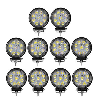 10-Piece 4" 27W Round LED Work Lights Pod Spot Beam Offroad Fog Driving Light 12V Fit for Off Road Vehicles SUV Trucks UTE ATV Engineering Vehicles