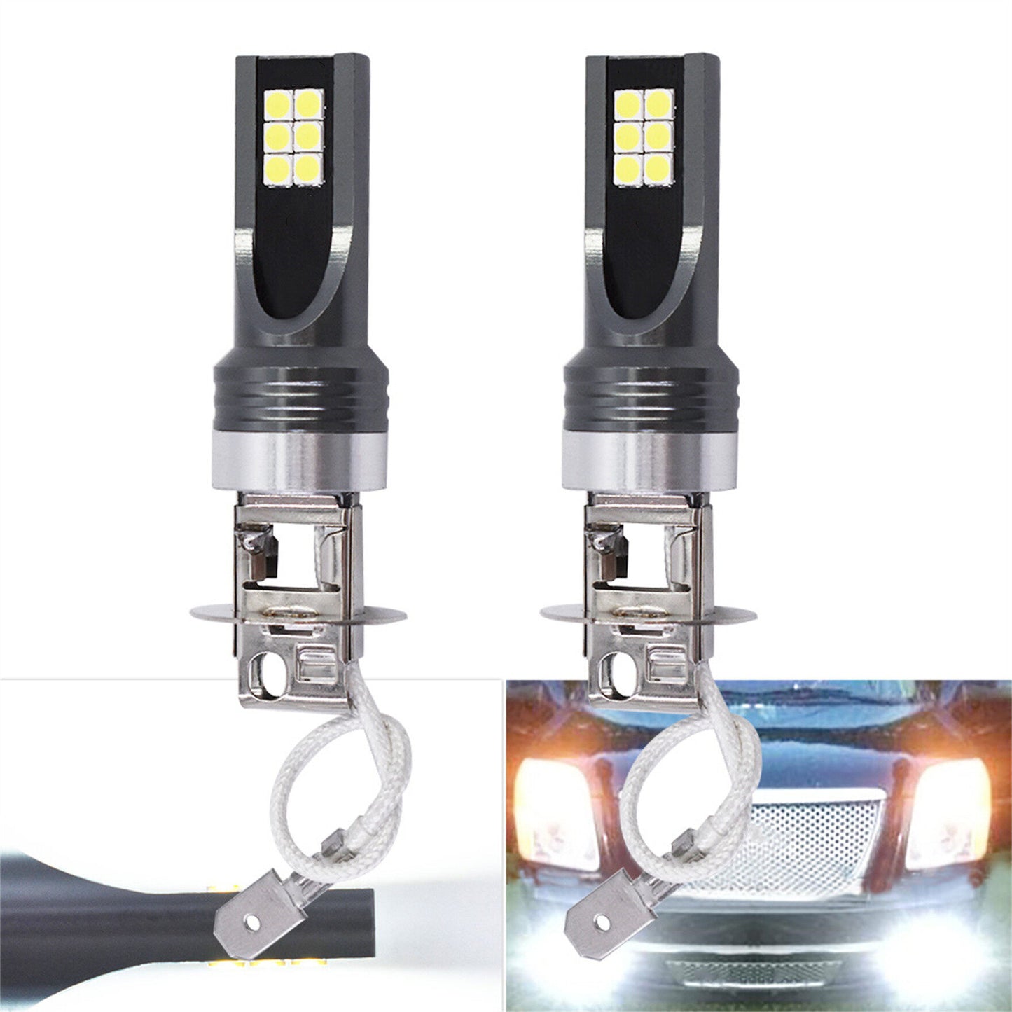 H3 LED Bulbs Replacement for Turn Signal Lights, Brake Lights, Parking Lights, Tail Lights, DRL and Fog Lights Headlamp - 6000K White