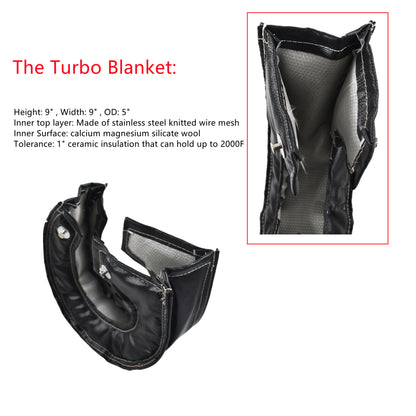 LABLT Turbo Heat Shield Blanket Cover+ 2 50FT Exhaust Header Wrap Tape Black Replacement for T6 GT55 GT40 HX52 HT60 T88 Turbocharger Heat Shield